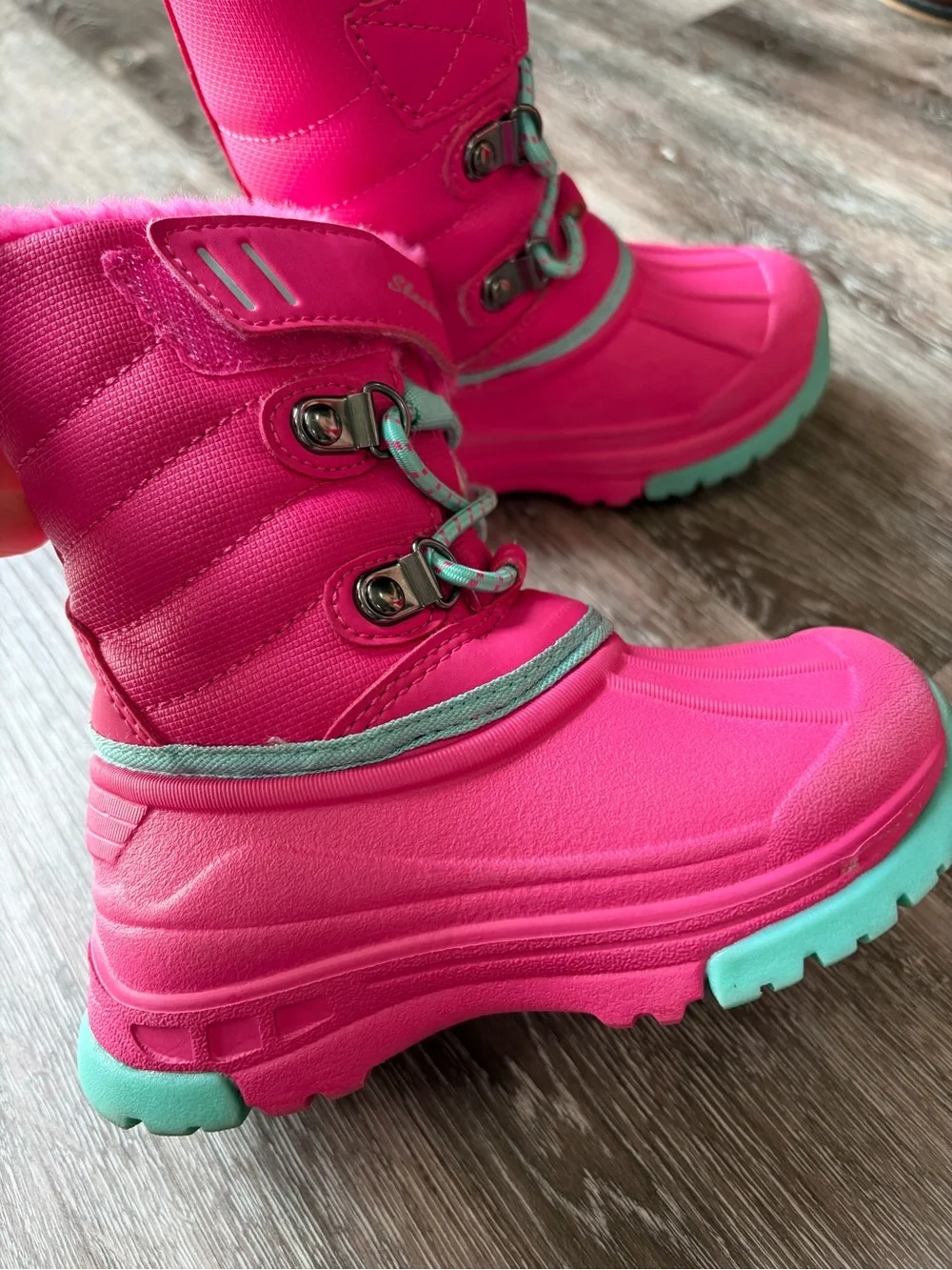 Skechers Kids Pink Winter Boots with Aqua Accents